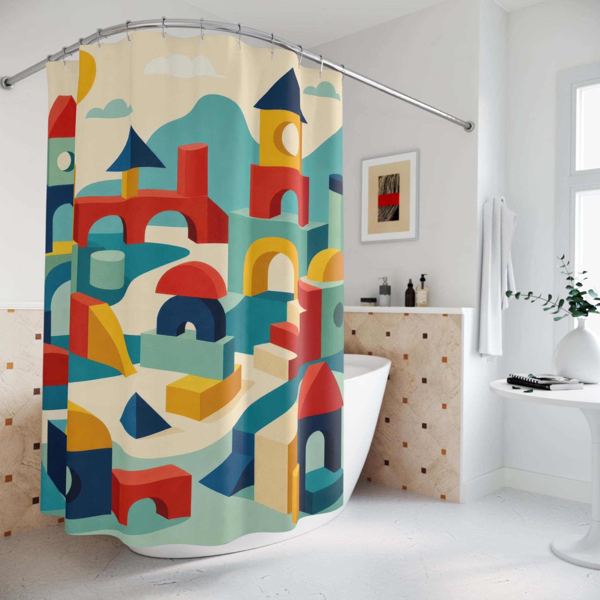 Geometric Building Block Shower Curtain
