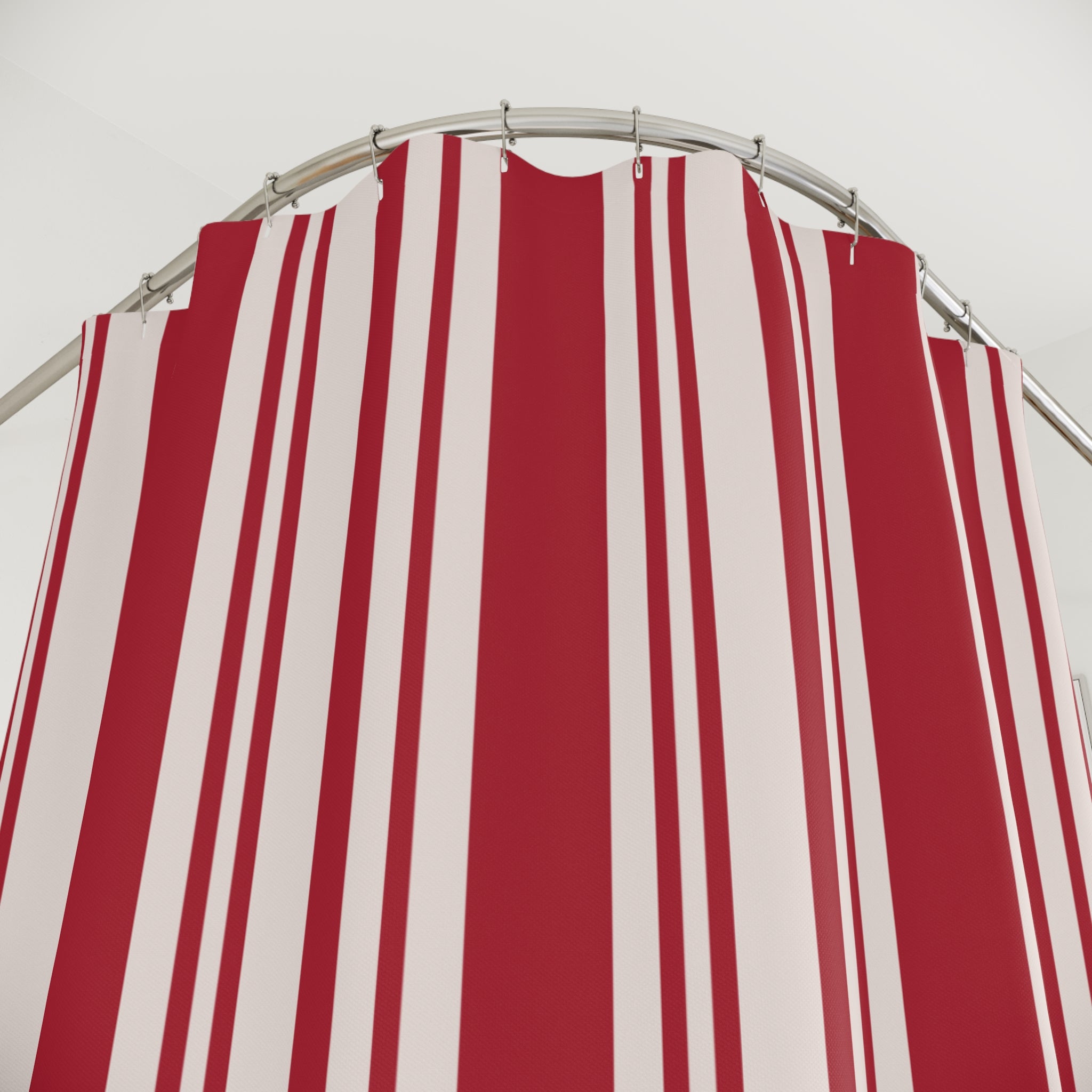 Red and White Ticking Stripe Shower Curtain