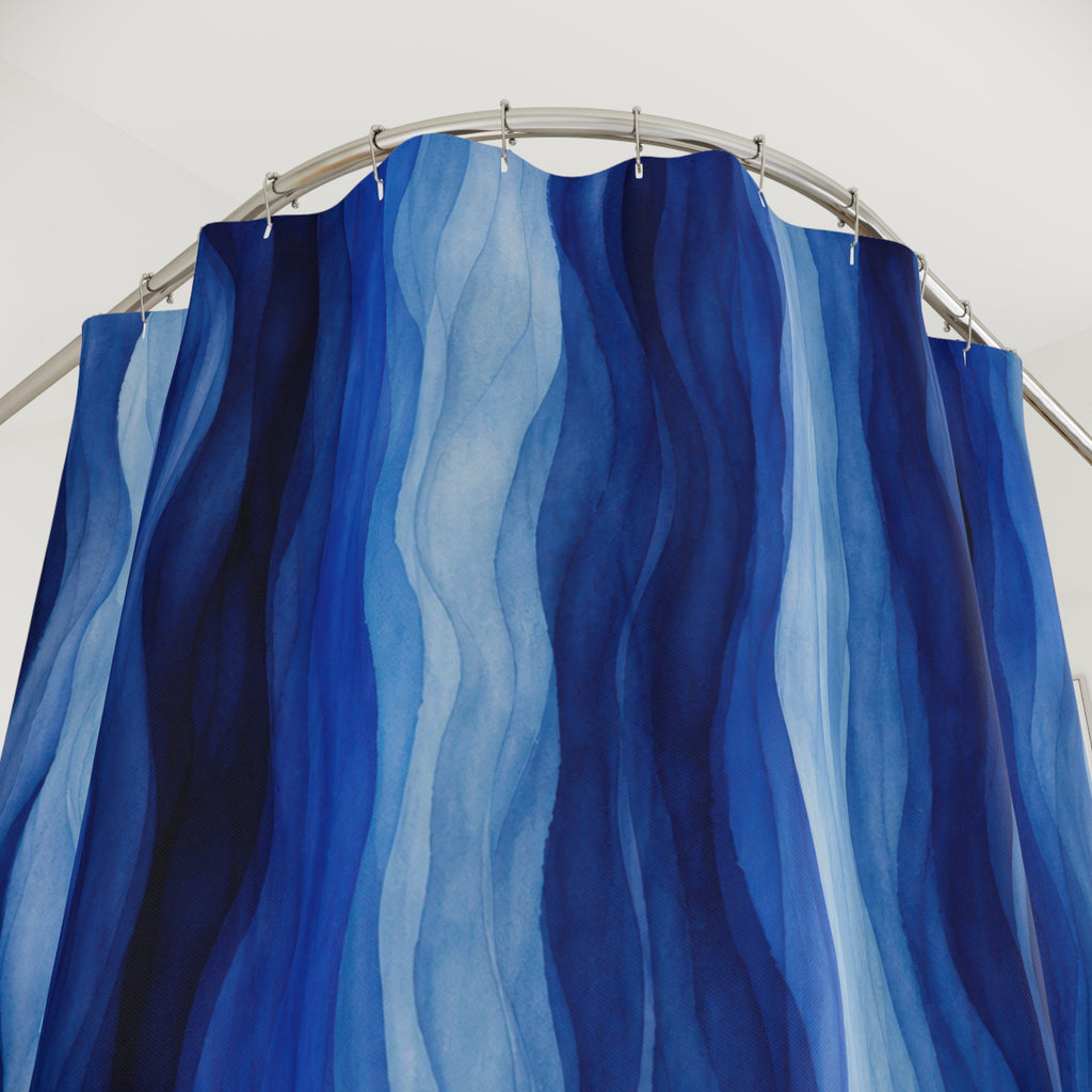 Navy Cobalt Ripple Stripe Shower Curtain