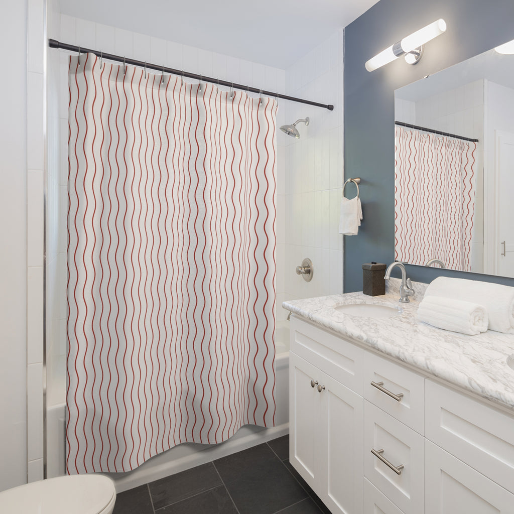 Red & White Wavy Stripe Shower Curtain – Undulating