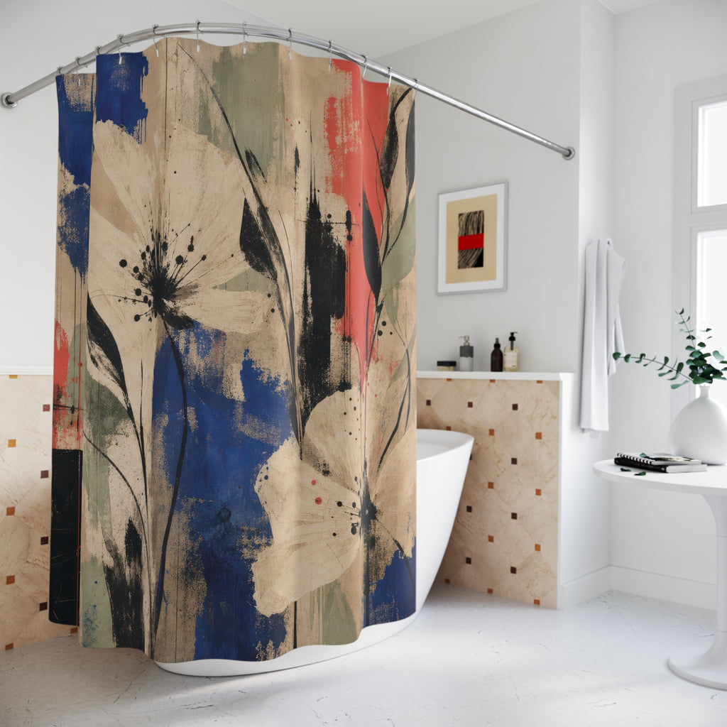 White Abstract Floral Shower Curtain