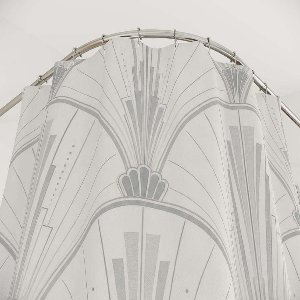 Grey Art Deco Fan Shower Curtain
