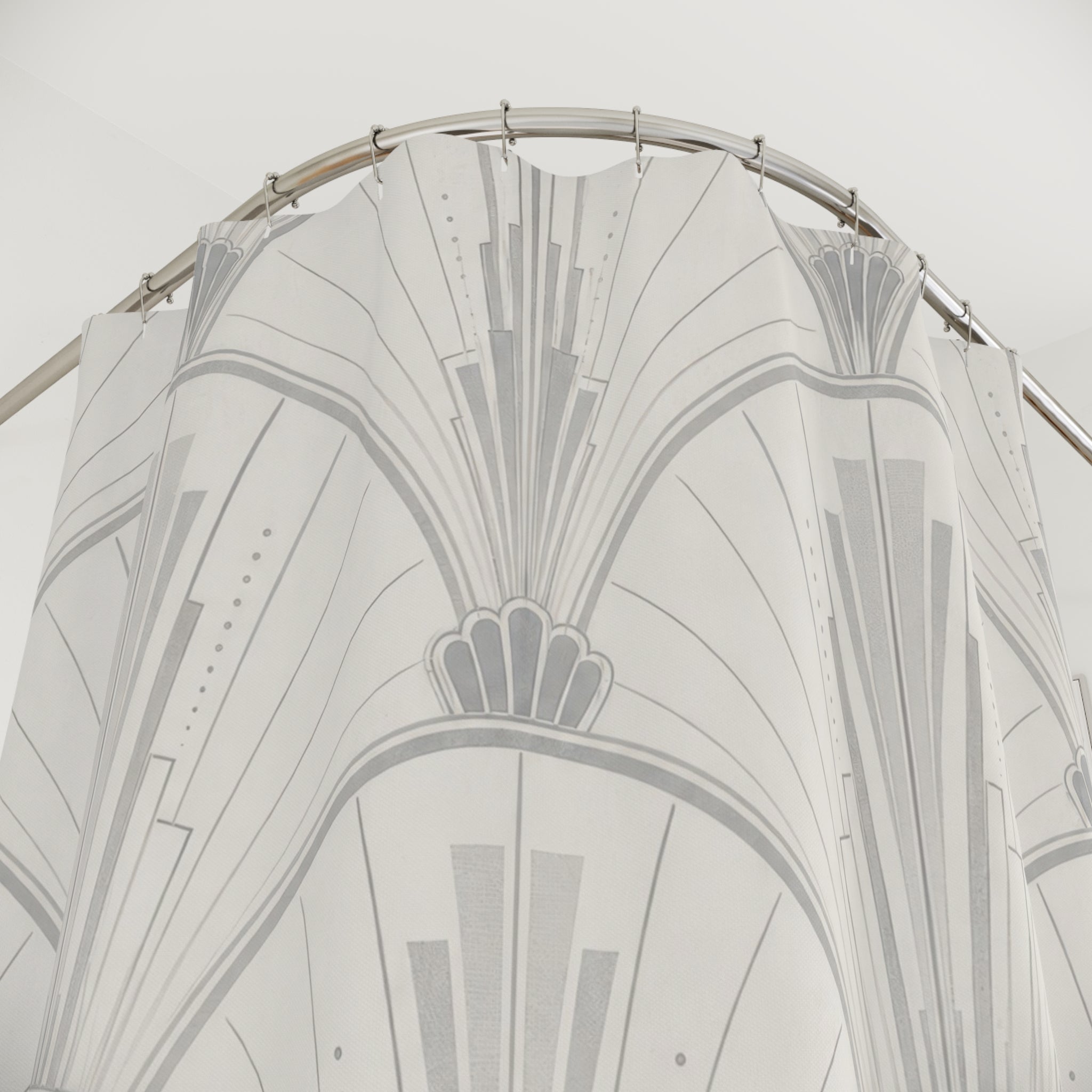 Grey Art Deco Fan Shower Curtain