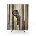 Sepia Optical Illusion T Rex shower curtain with full front view