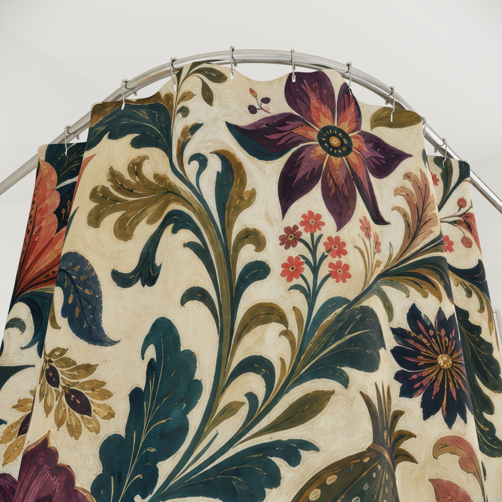 Jewel Tone Boho Folk Floral Shower Curtain