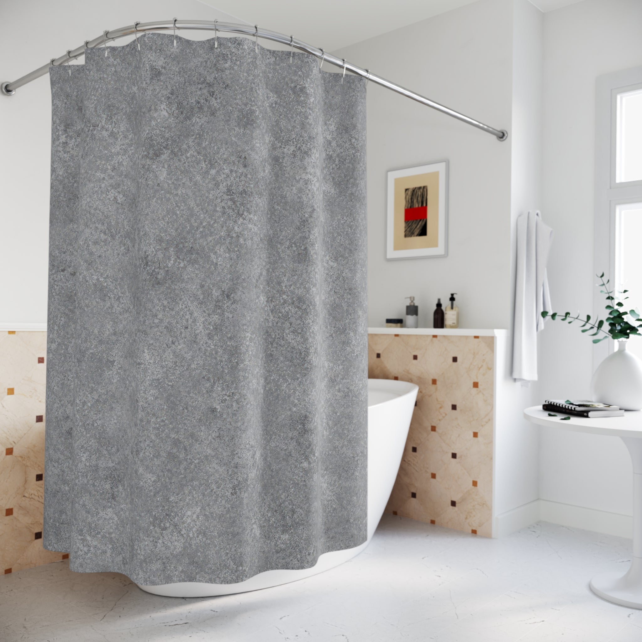 Gray Shower Curtain, Abstract Bath Decor, Concrete Look Texture Pattern, Modern Neutral Guest Bathroom Decor, Industrial Spa Style