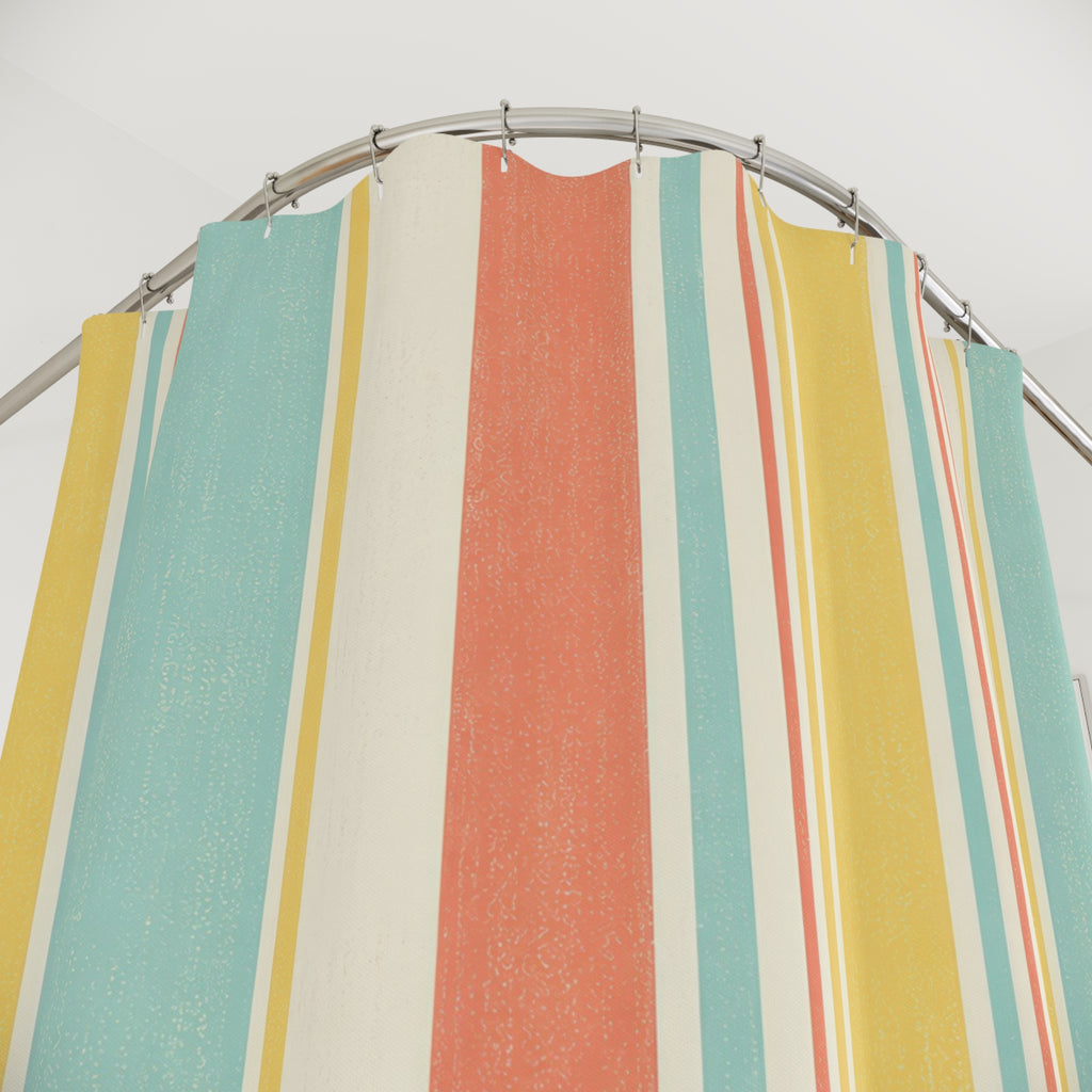 Striped Shower Curtain, Pastel Retro Vertical Stripe Pattern, Mint Coral Bathroom Decor, Cheerful Pastel Wall Decor Guest Bath Wall Gift