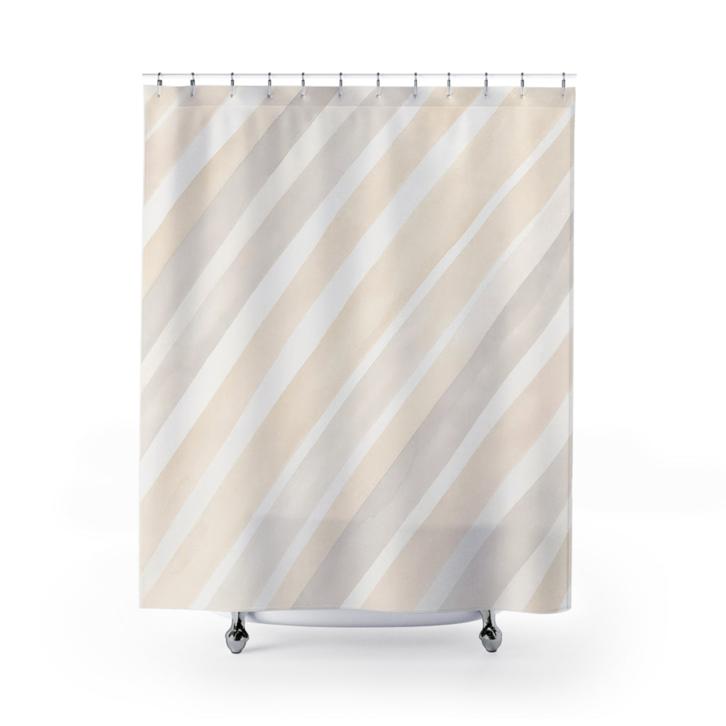 Diagonal Cream Beige Watercolor Stripe Shower Curtain