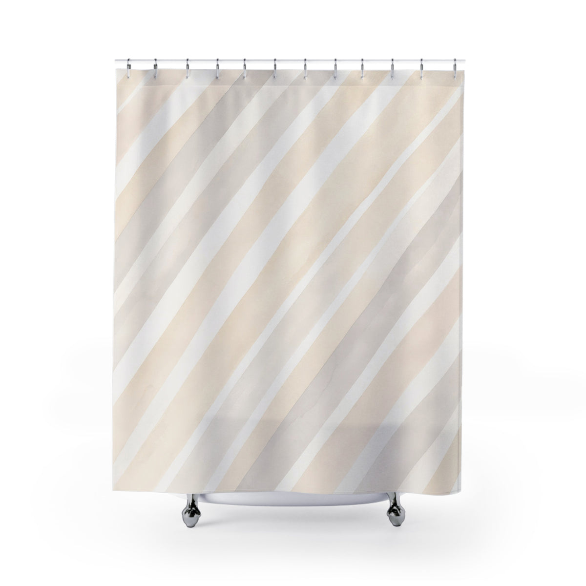 Diagonal Cream Beige Watercolor Stripe Shower Curtain