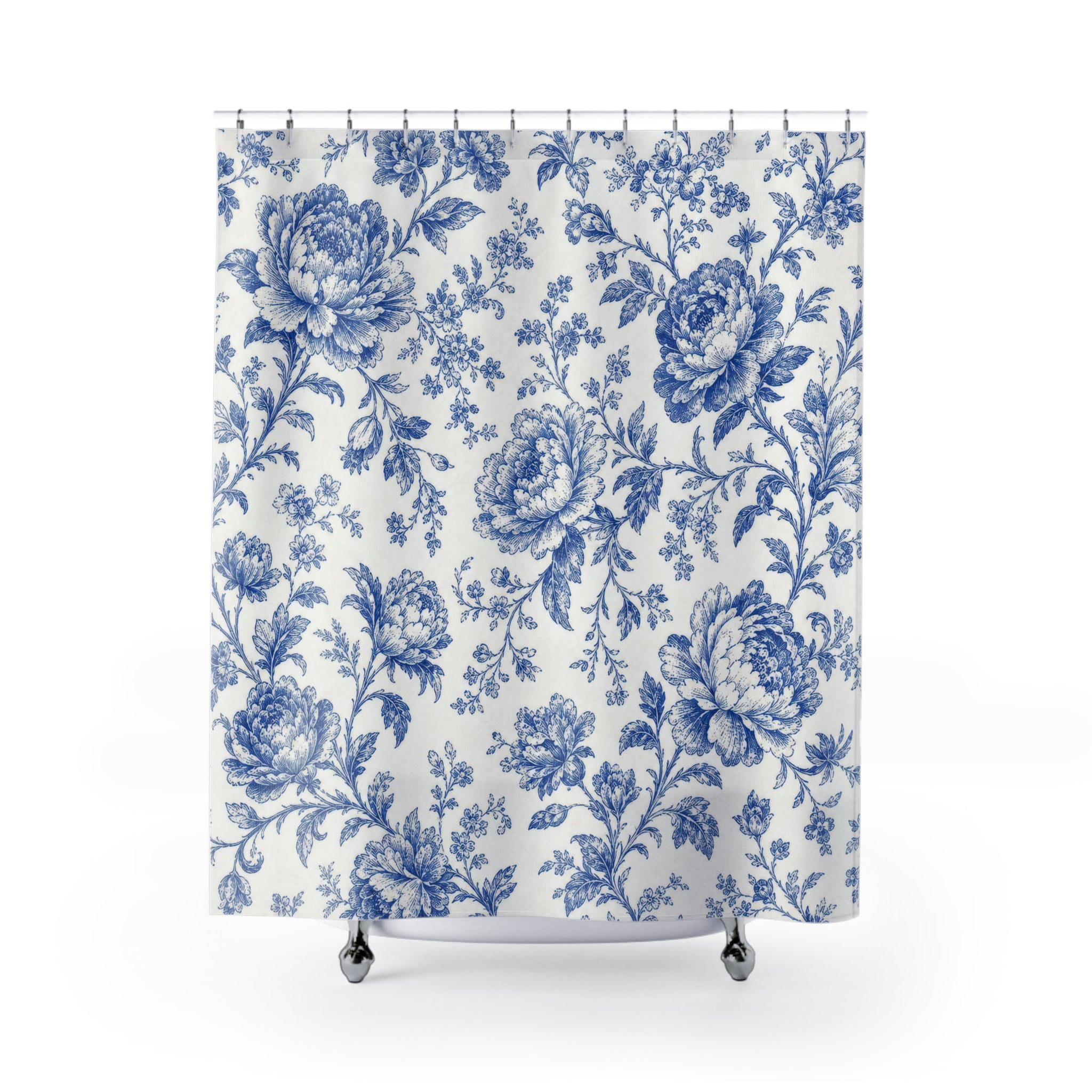 Blue White Vintage Floral Shower Curtain