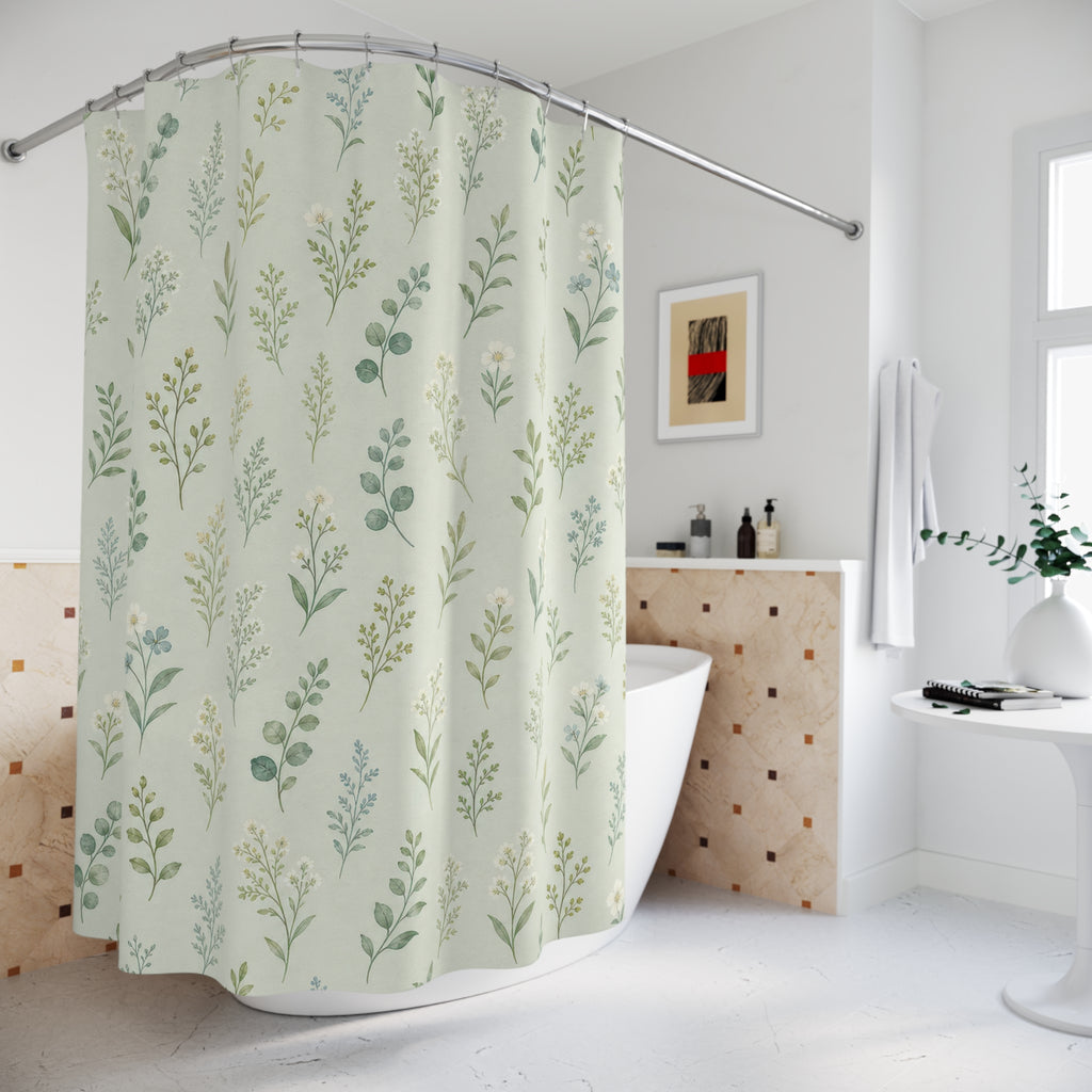 Celadon Ditsy Garden Print Shower Curtain