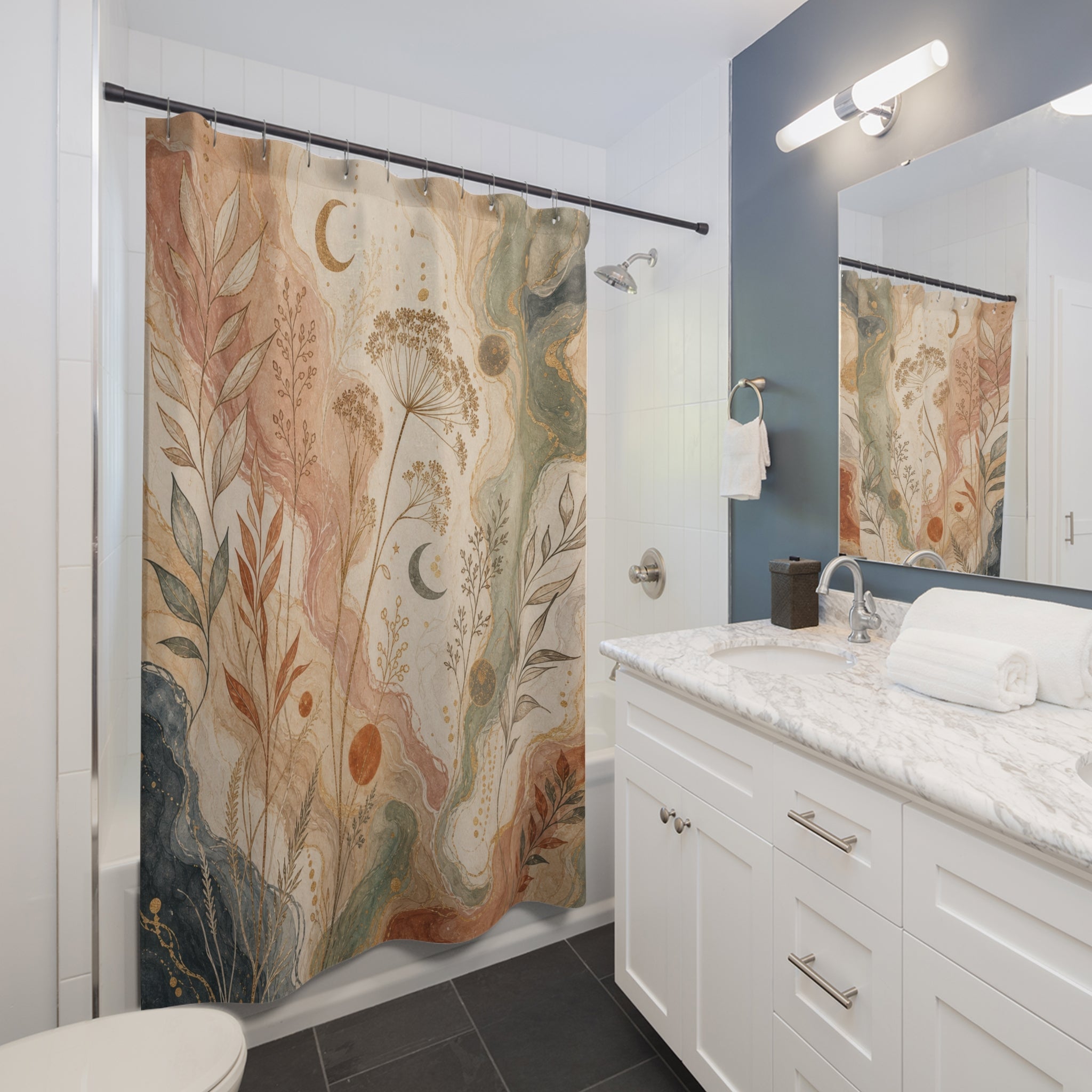 Abstract Botanical Moon Shower Curtain