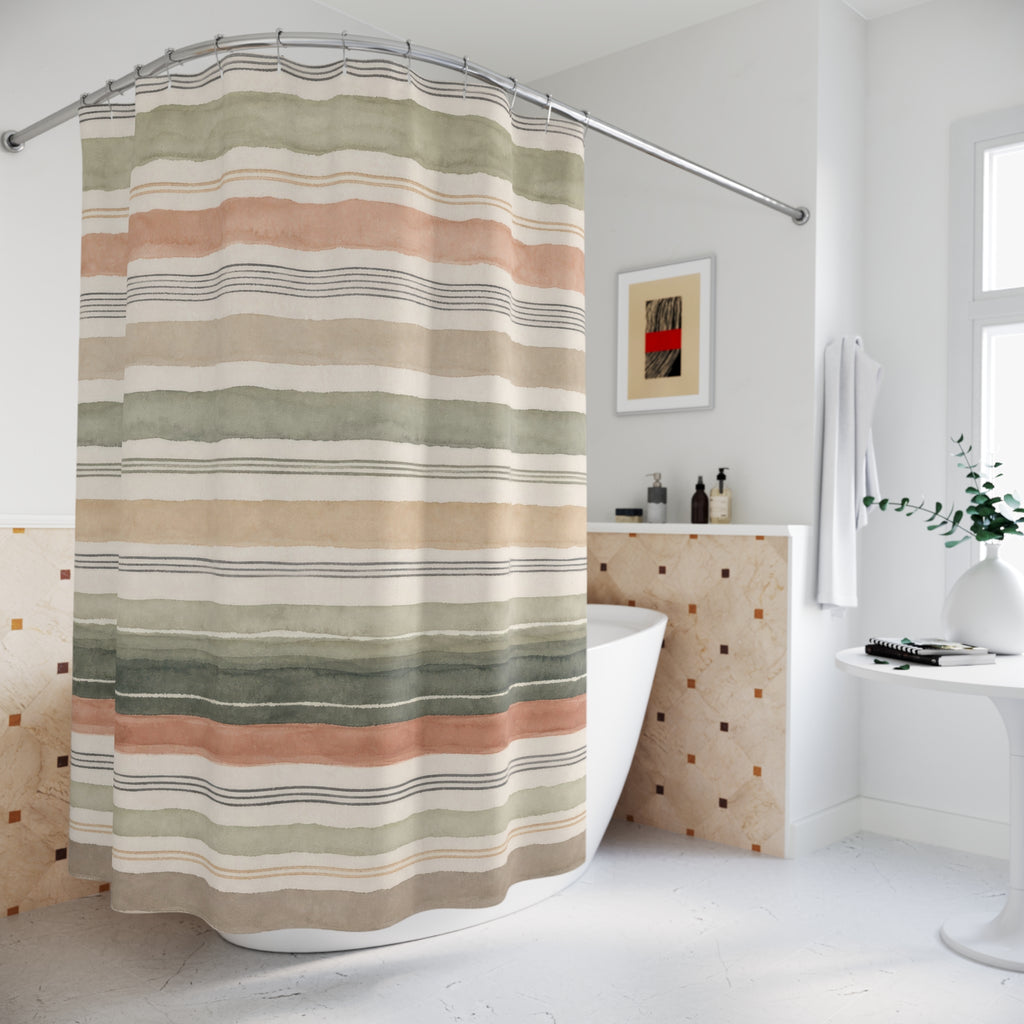 Terracotta Mauve Mustard Stripe Shower Curtain