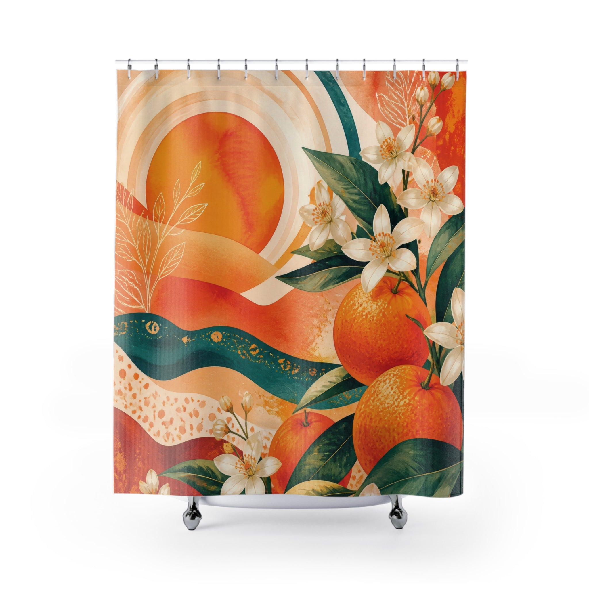Orange Shower Curtain: Citrus Fruit Floral Pattern