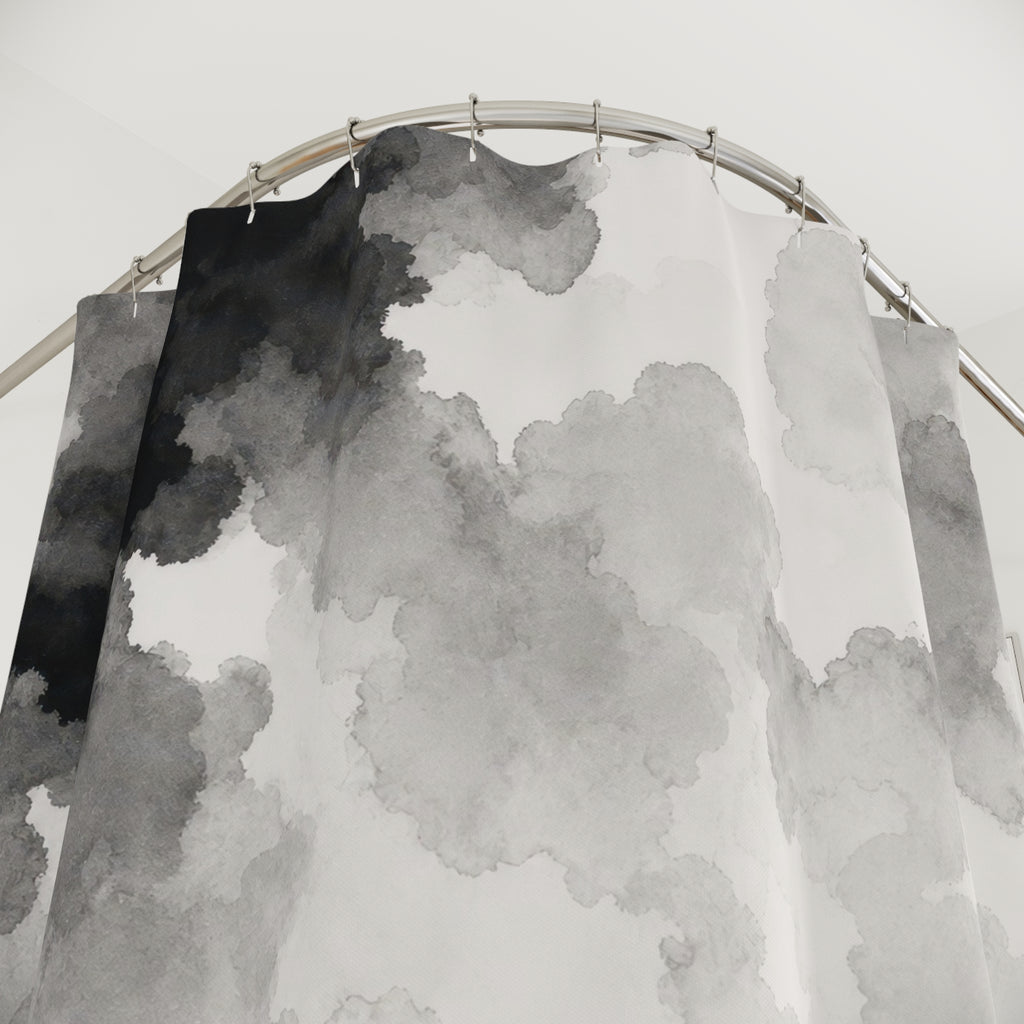 Black White Watercolor Cloud Shower Curtain