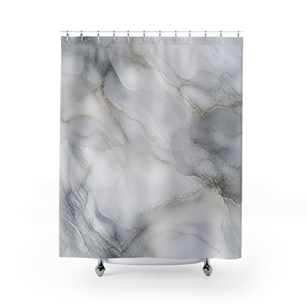 Grey Shower Curtain, Gray Abstract Bath Decor, Marble Look White Charcoal Pattern, Modern Neutral Guest Bathroom Decor, Soft Spa Style