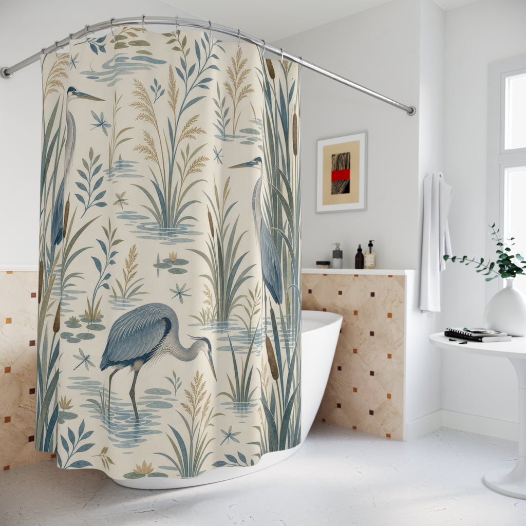 Bird Lake Heron Shower Curtain