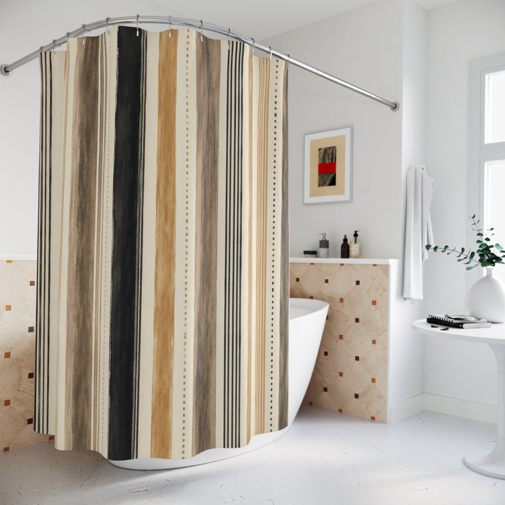 Black Tan Taupe Vertical Stripe Shower Curtain