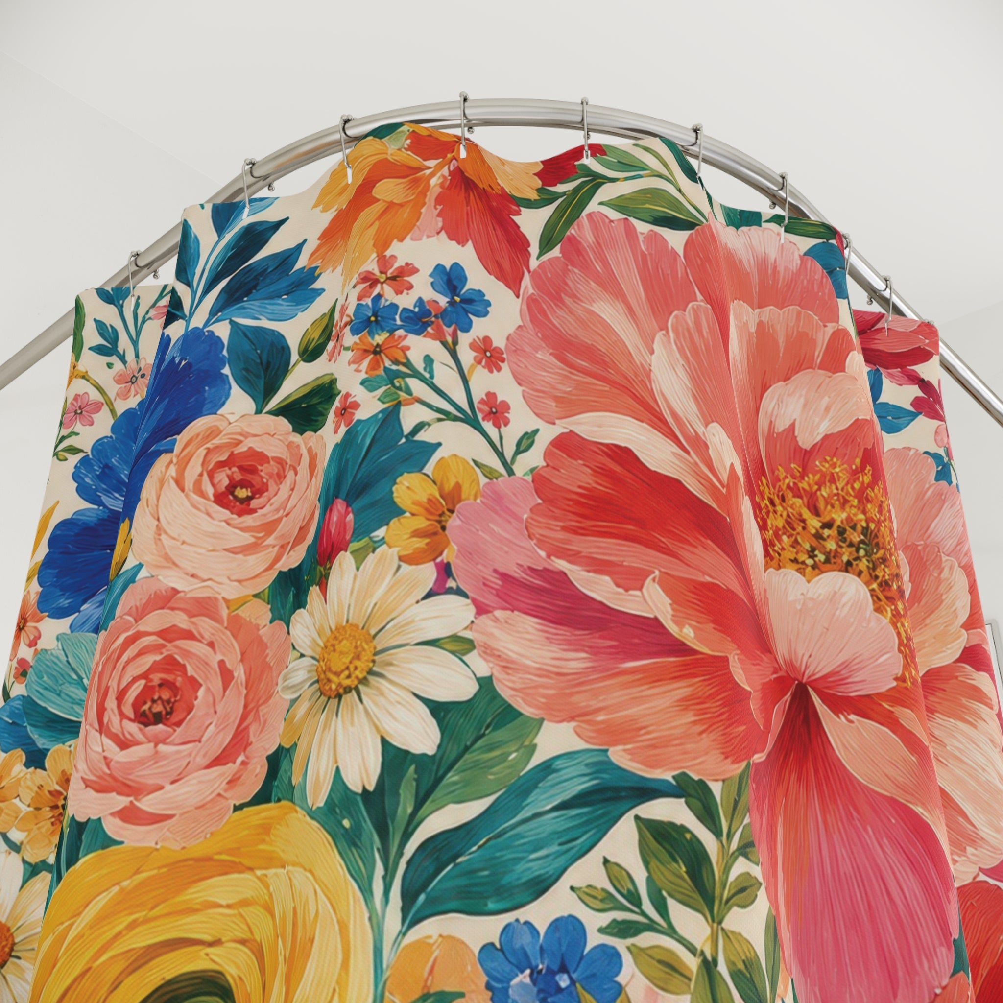 Colorful Floral Shower Curtain: Bright Garden Flower Pattern