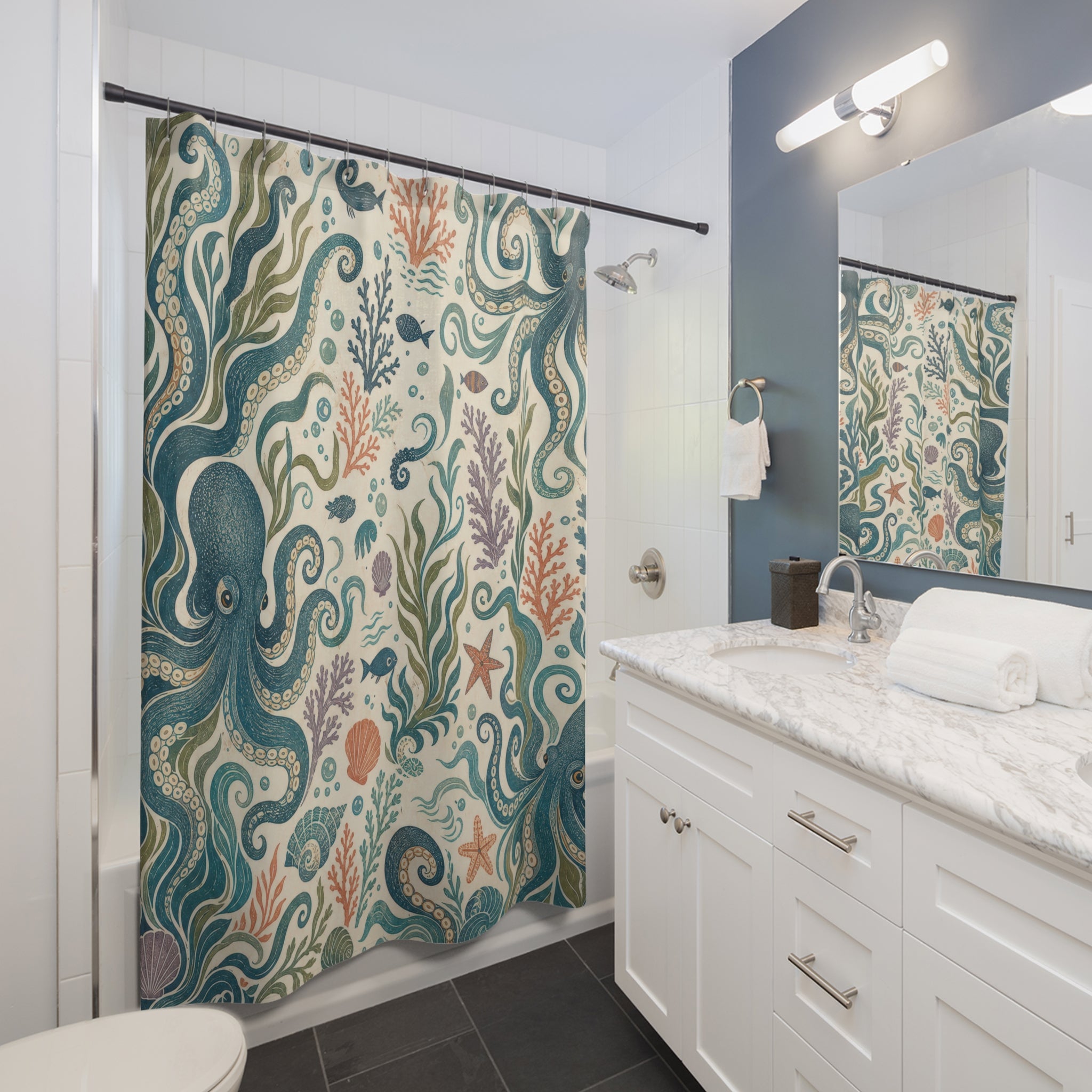 Octopus Ocean Coastal Shower Curtain