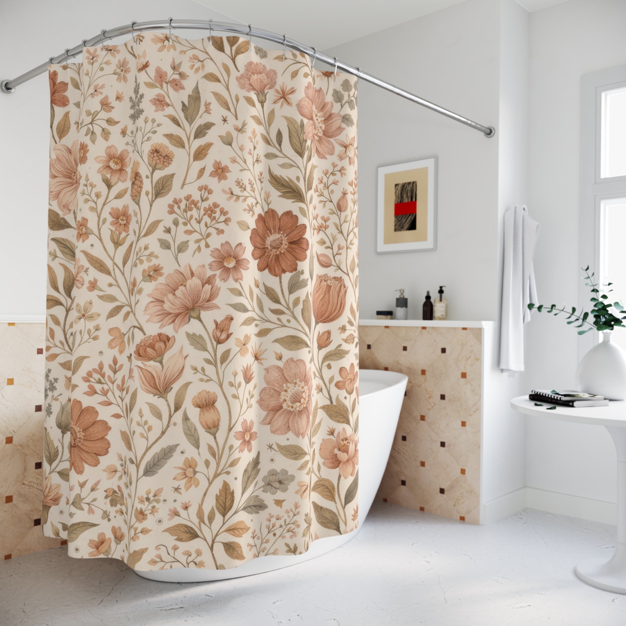 Boho Floral Shower Curtain – Cottagecore Wildflower