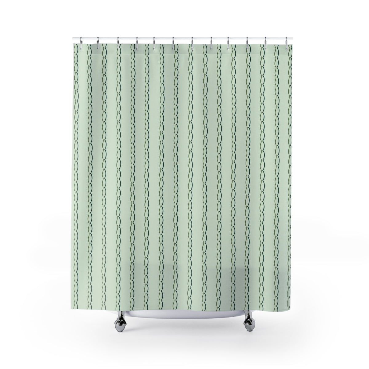 Green Hand Drawn Line Vertical Stripes Shower Curtain