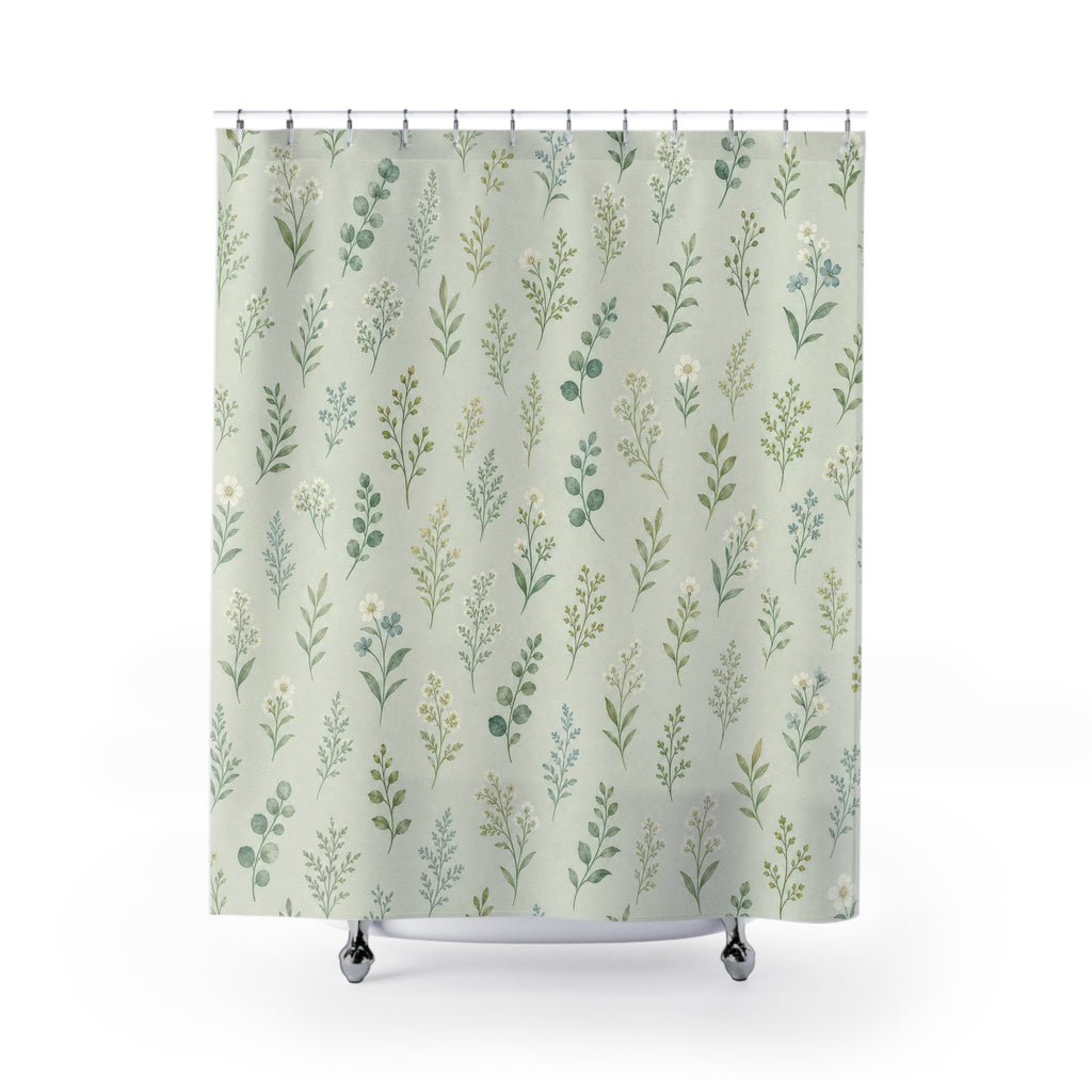 Celadon Ditsy Garden Print Shower Curtain