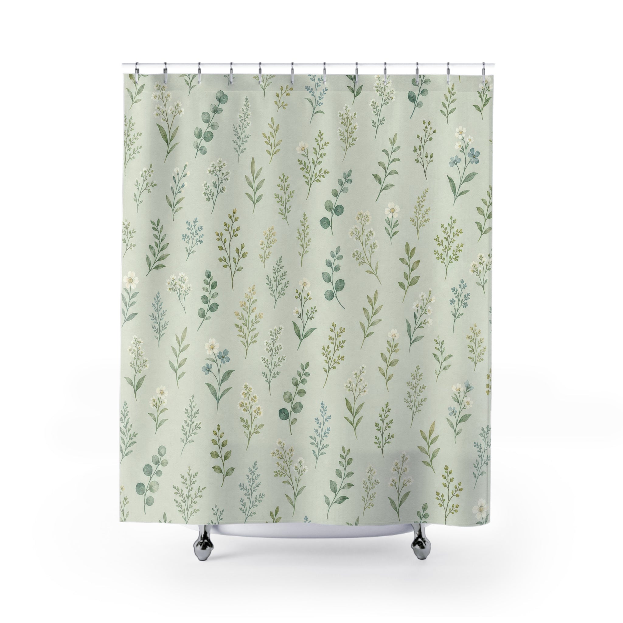 Celadon Ditsy Garden Print Shower Curtain