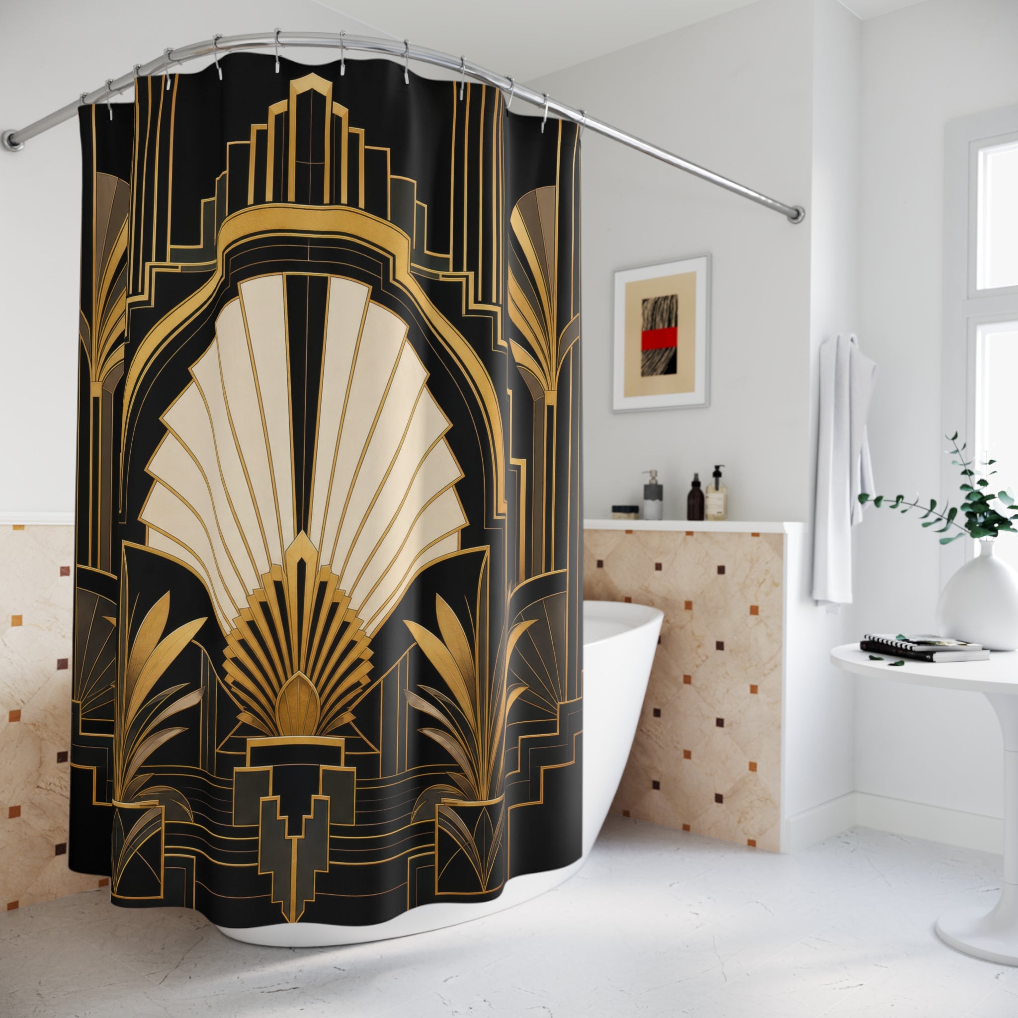 Obsidian Art Deco Shower Curtain