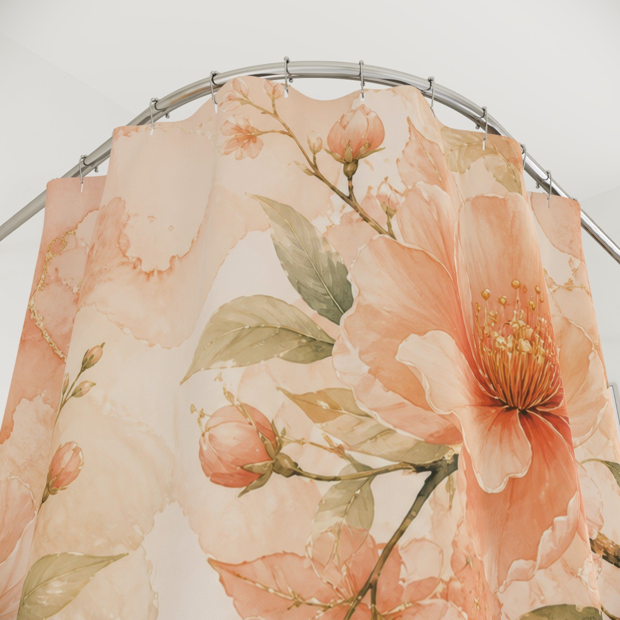 Peach Floral Shower Curtain: Soft Orange Flower
