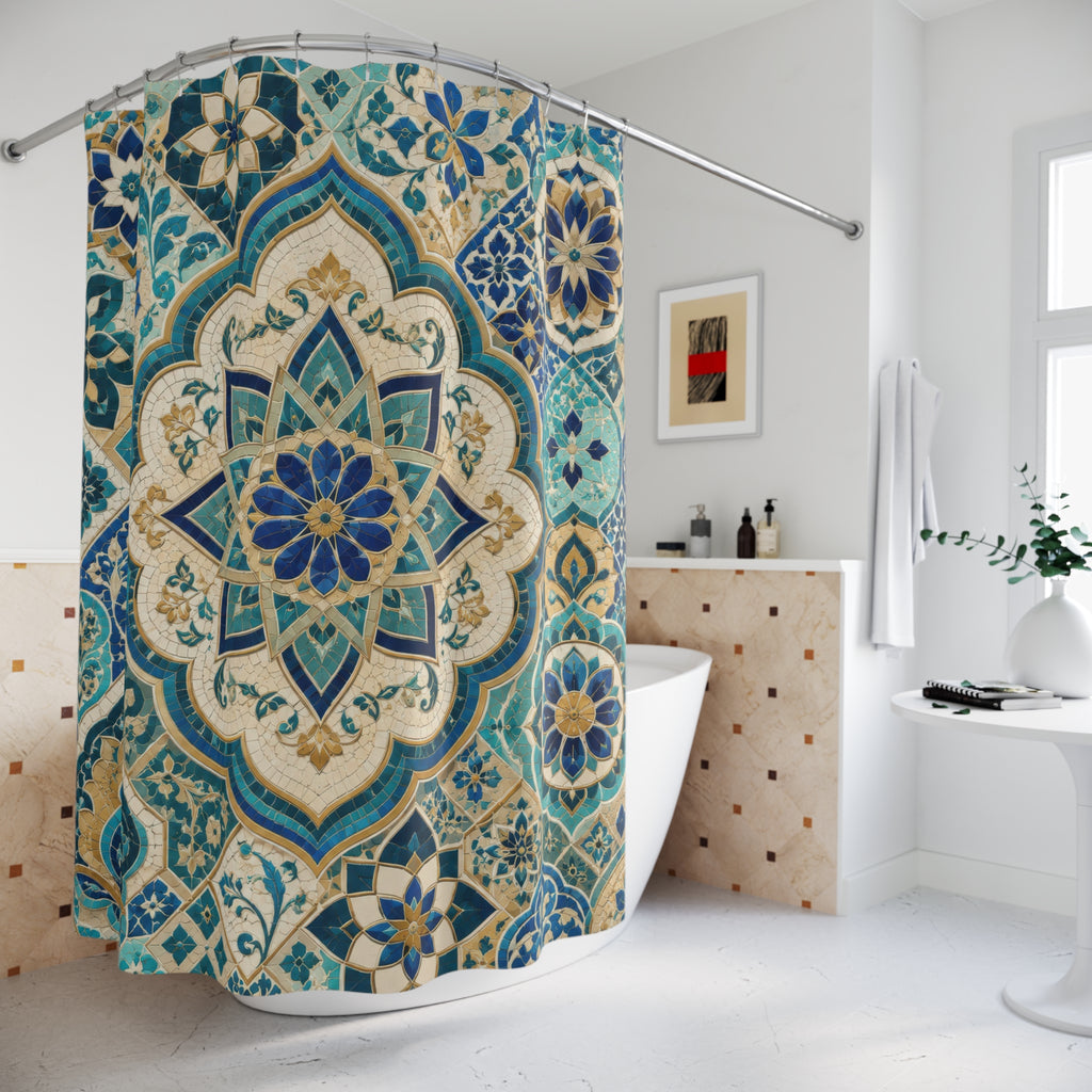 Mosaic Shower Curtain: Blue Turquoise Tile