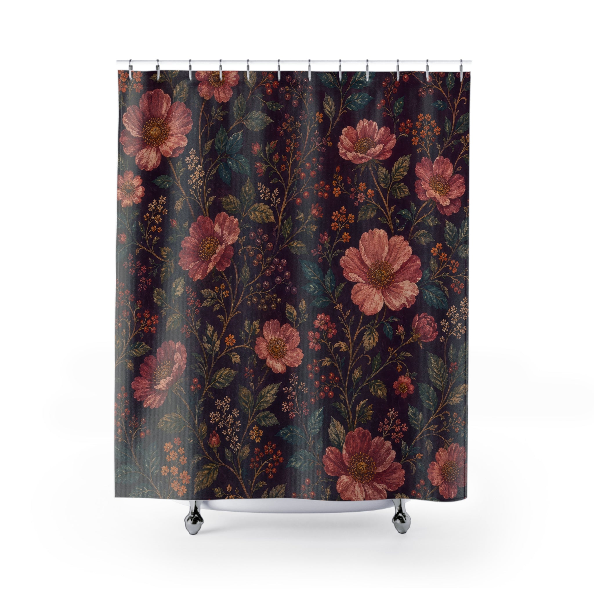 Plum Pink Wildflower Dark Floral Shower Curtain