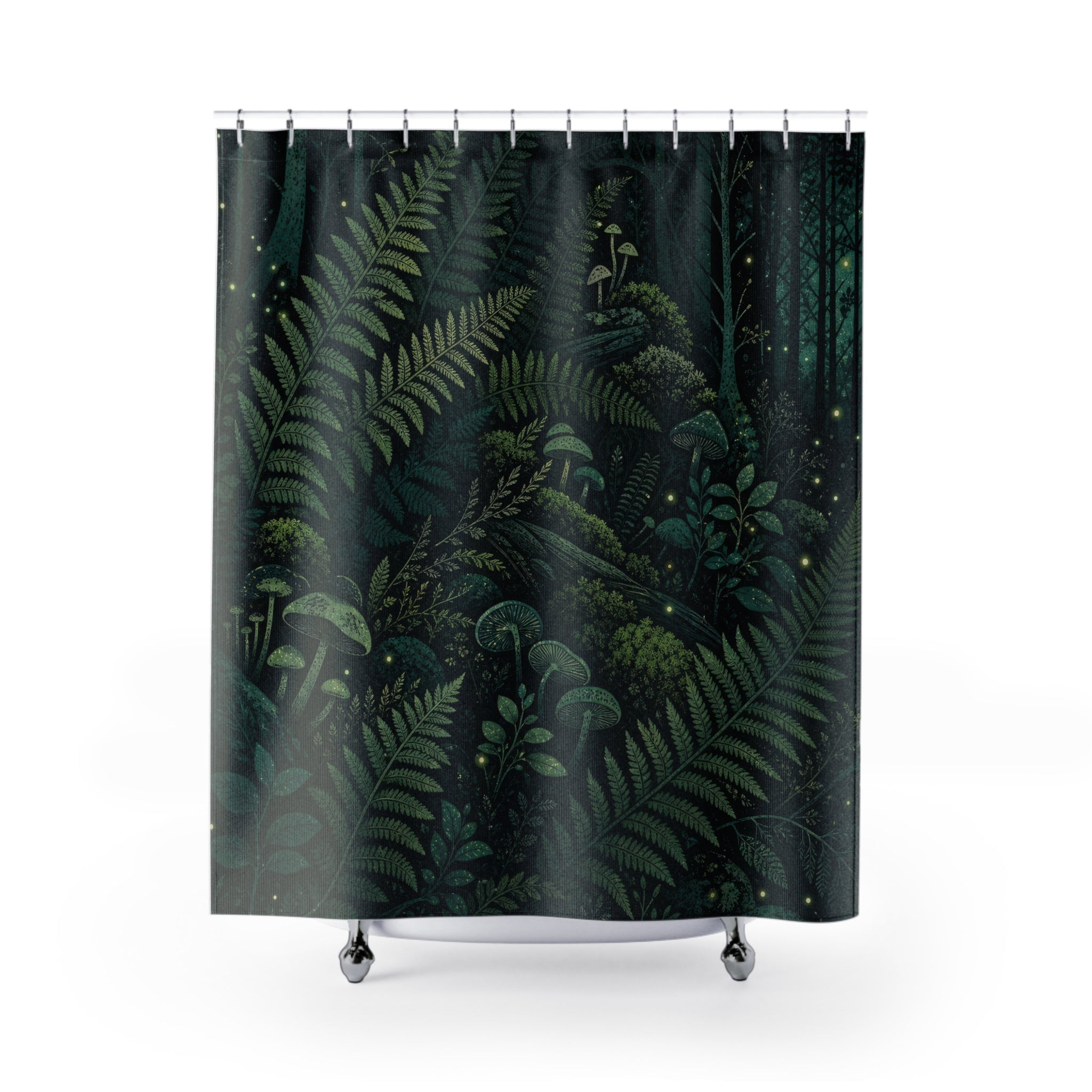 Emerald Fern and Mushroom Forest Shower Curtain