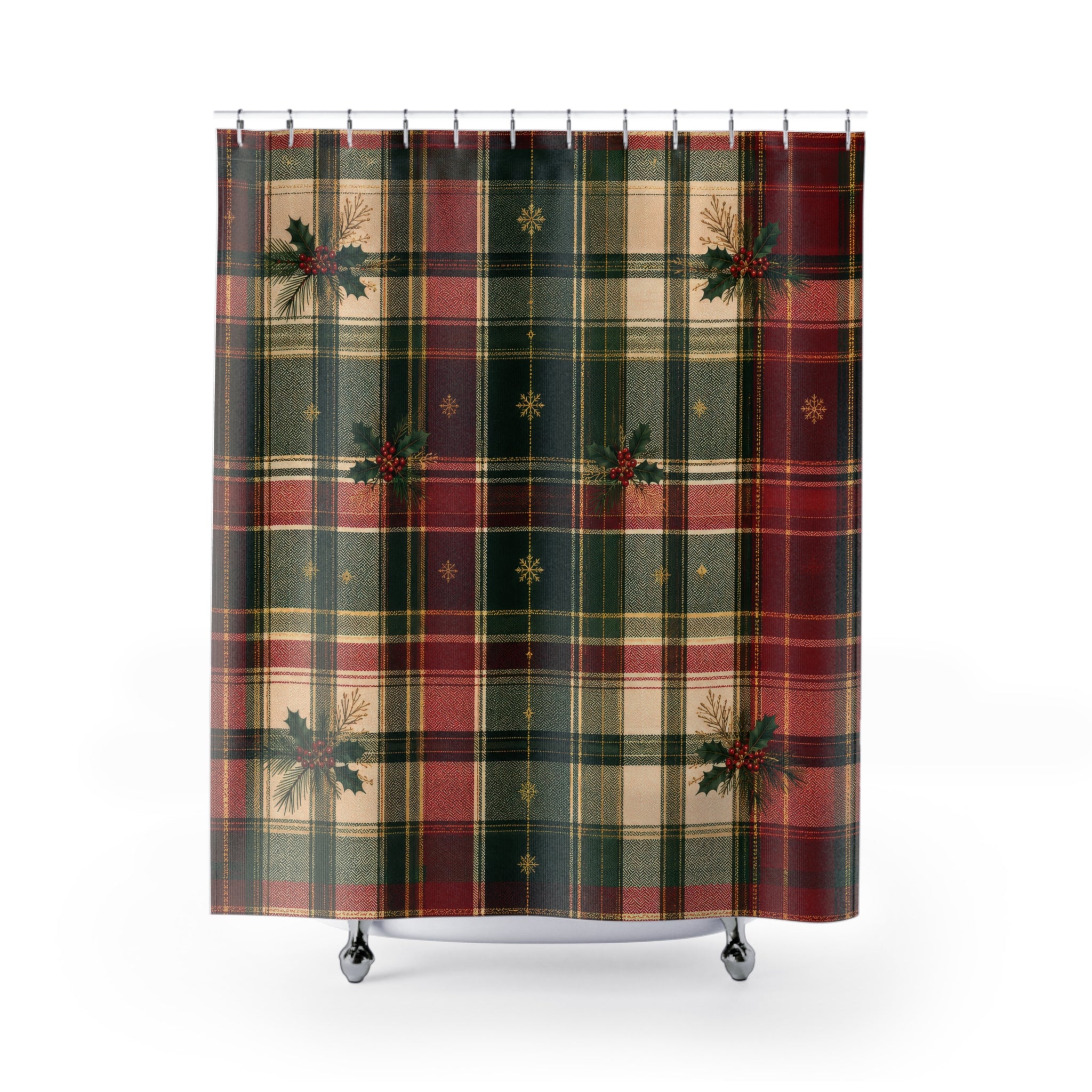 Christmas Plaid Shower Curtain: Red Green Tartan