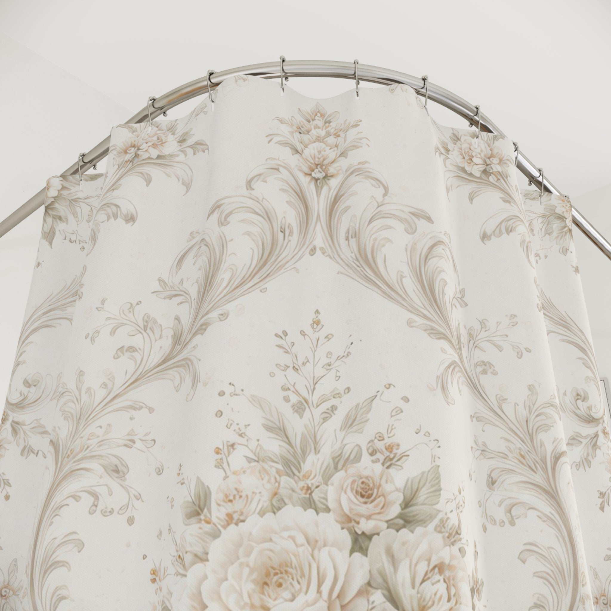 Ivory Damask Shower Curtain – Beige Floral