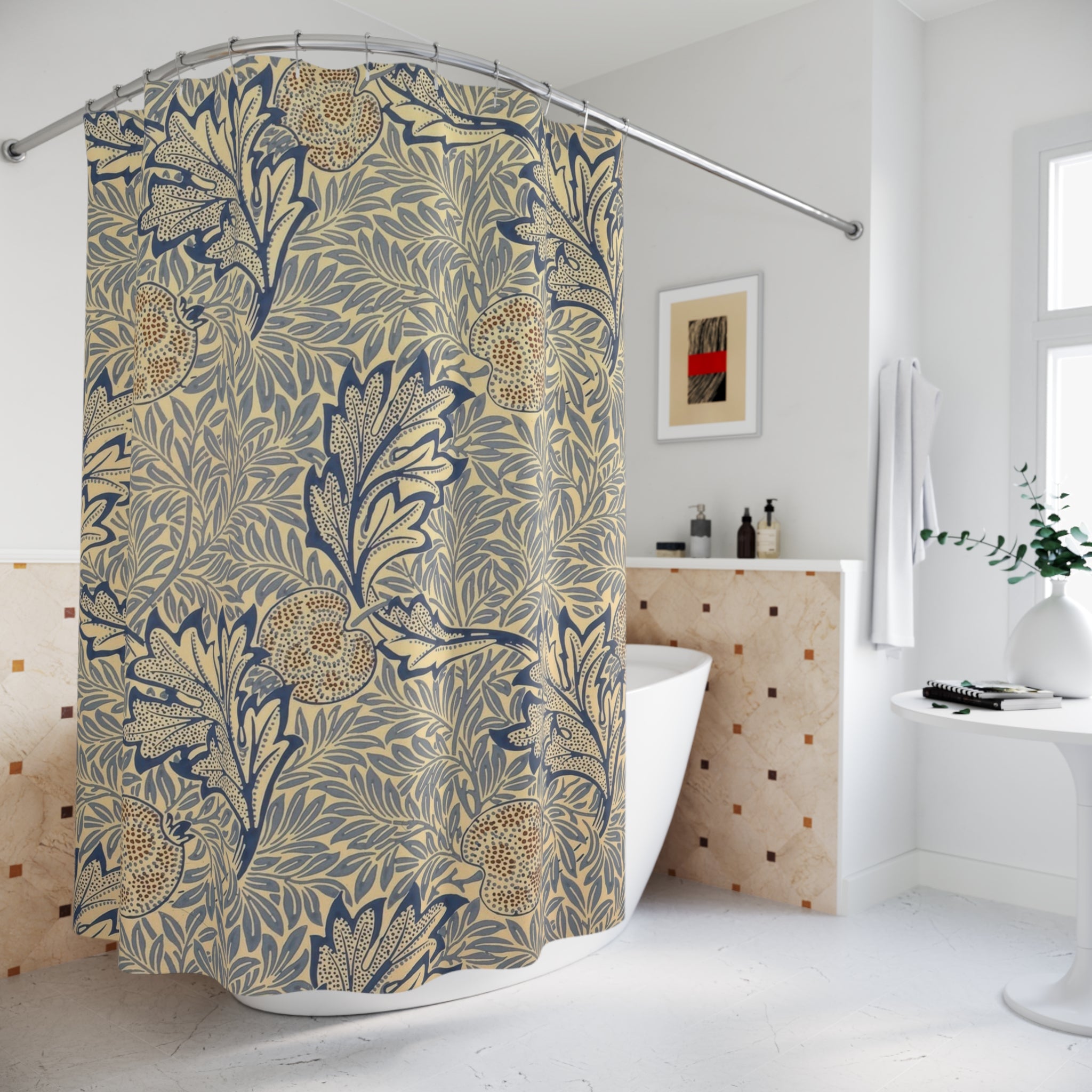 Morris Apple Shower Curtain – 1877 Blue & Beige