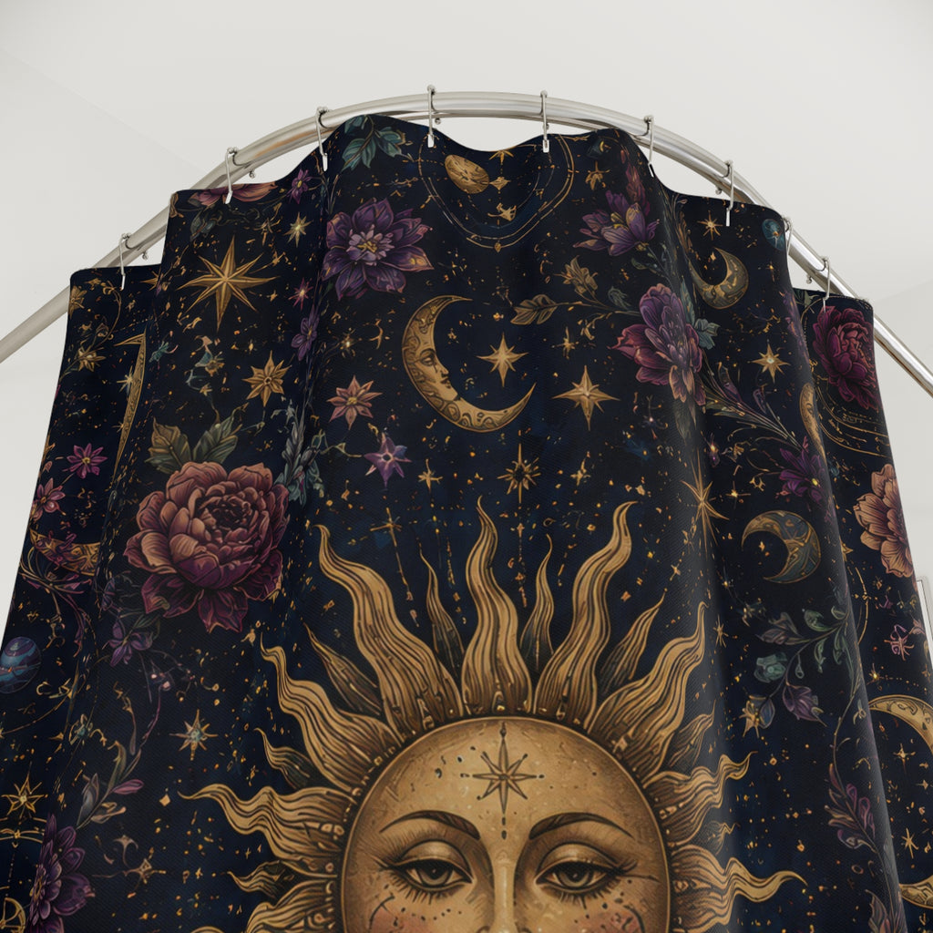 Whimsigoth Shower Curtain: Celestial Floral Moon Sun