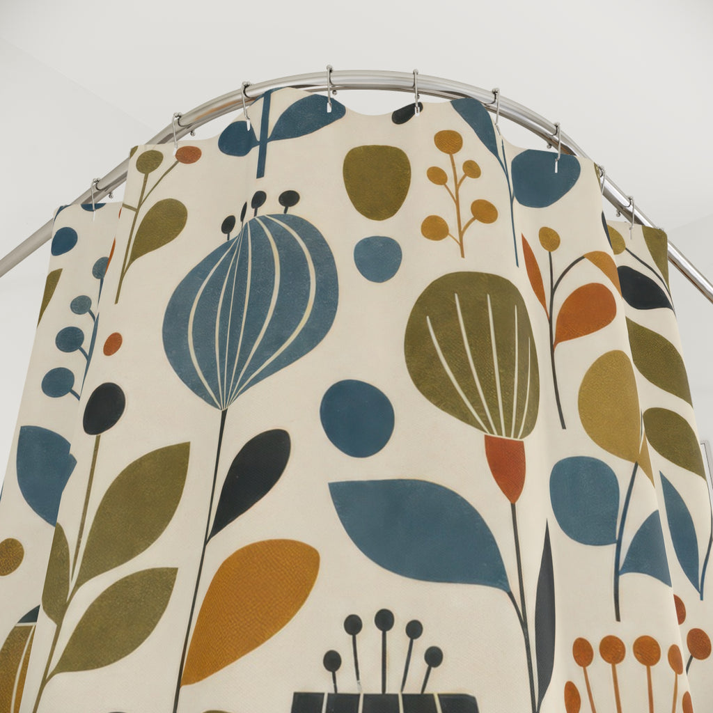Retro Botanical Flower Shower Curtain