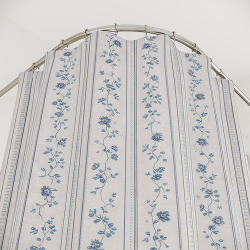 Blue and White French Country Floral Stripe Shower Curtain