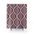 Mauve nested ogee ribbon pattern in plum and lilac shower curtain with full front view