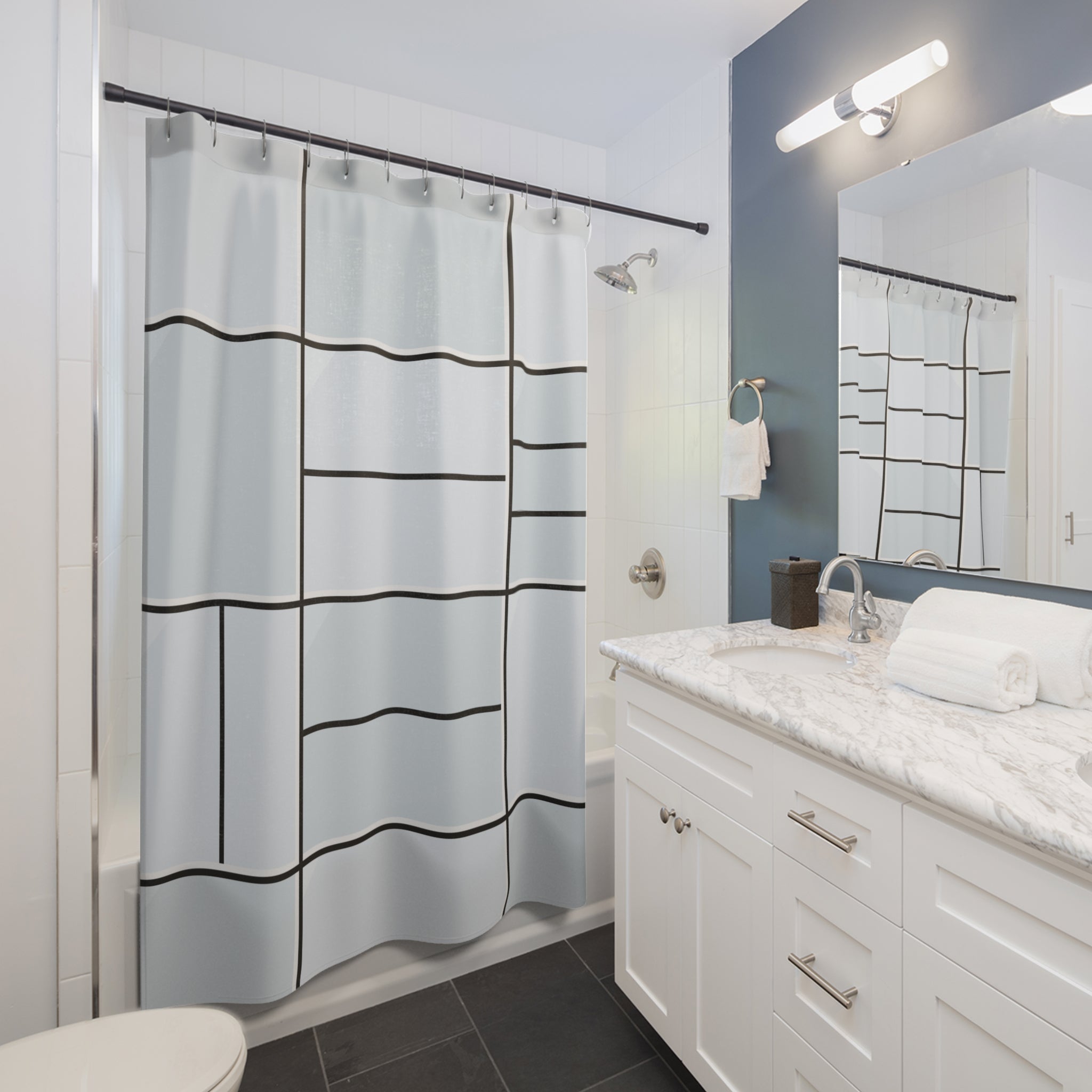 Industrial Steel Grid Window Shower Curtain
