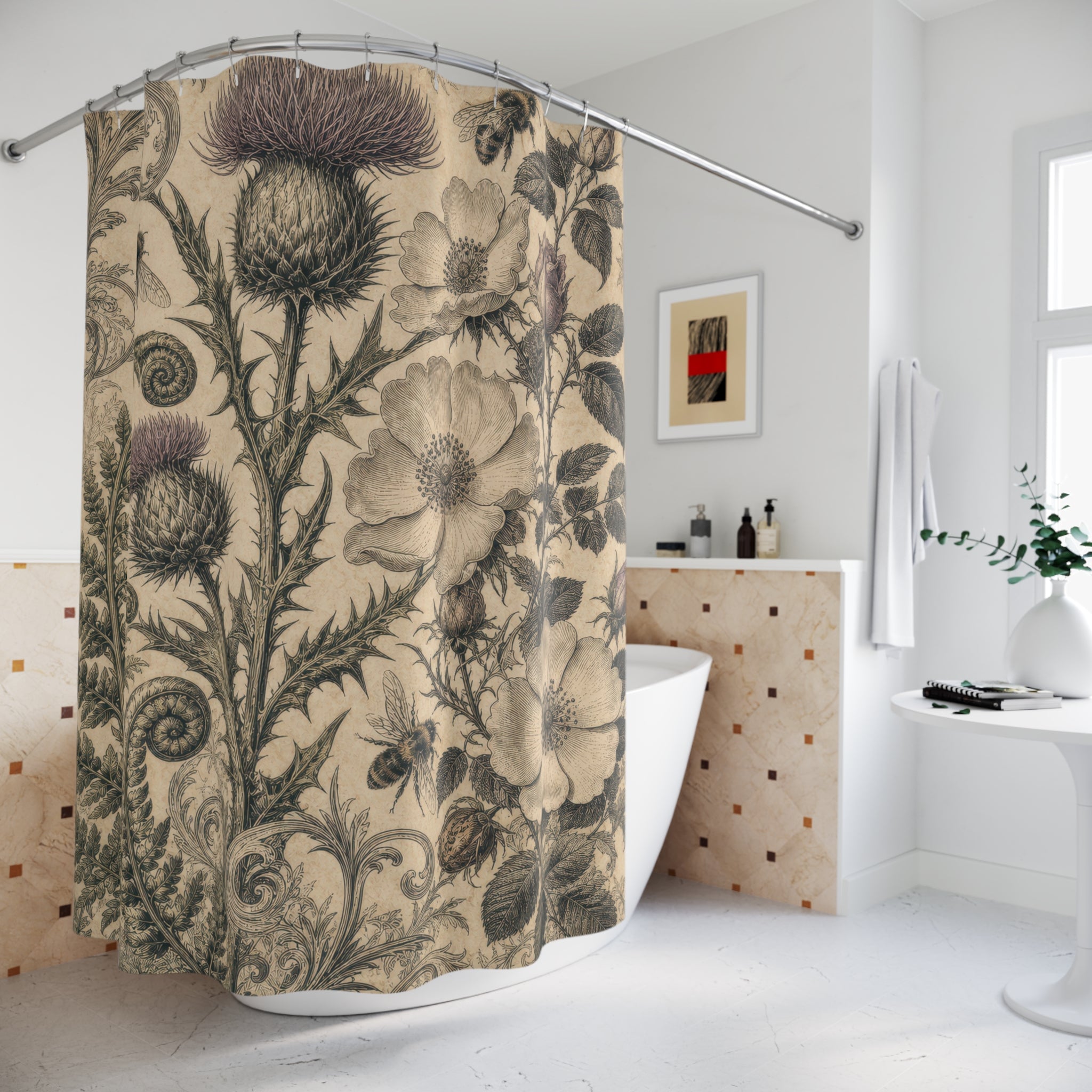 Thistle Engraving Shower Curtain