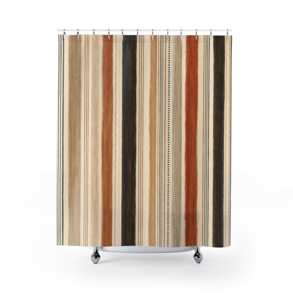 Brown Tan Watercolor Stripe Shower Curtain