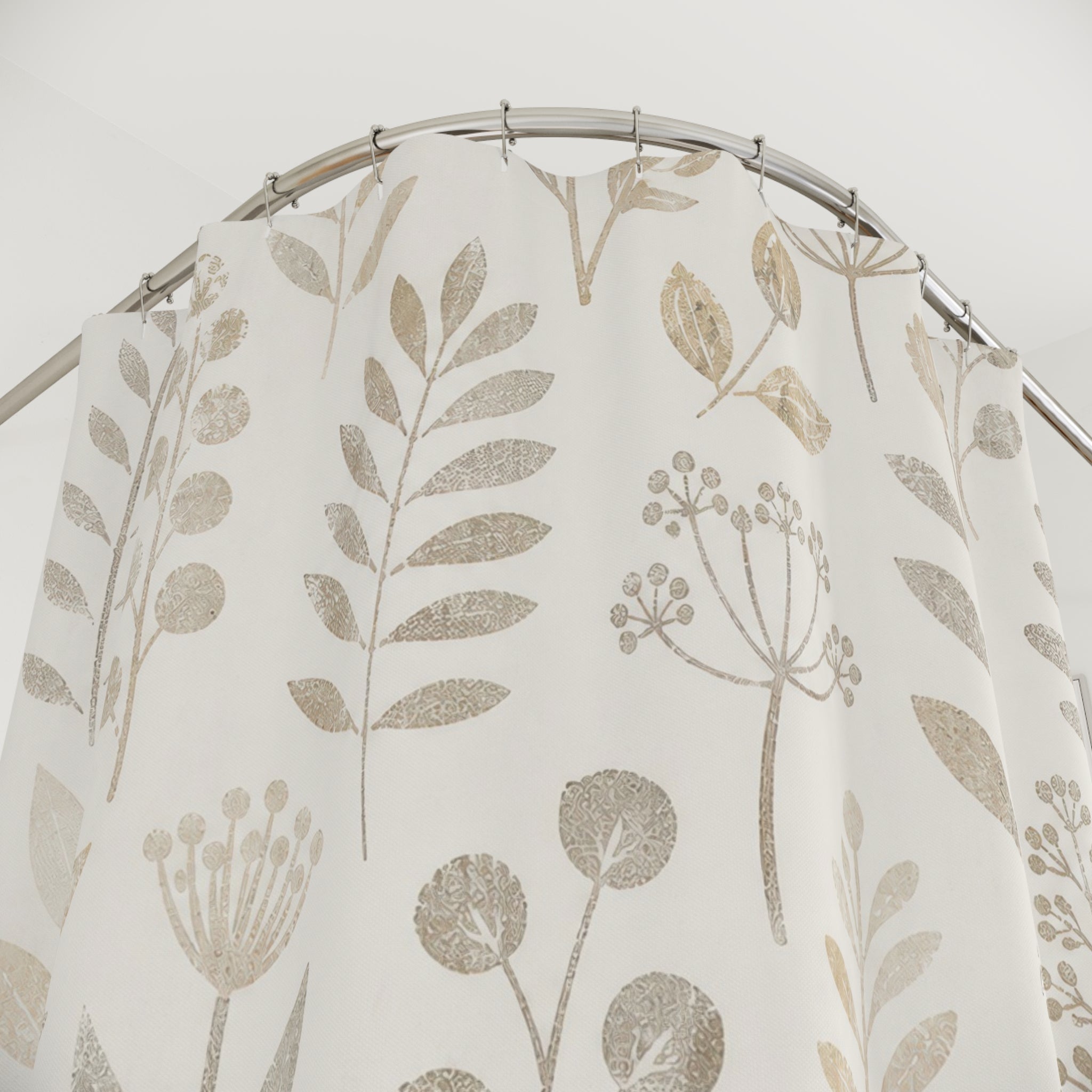 Beige Folk Floral Shower Curtain