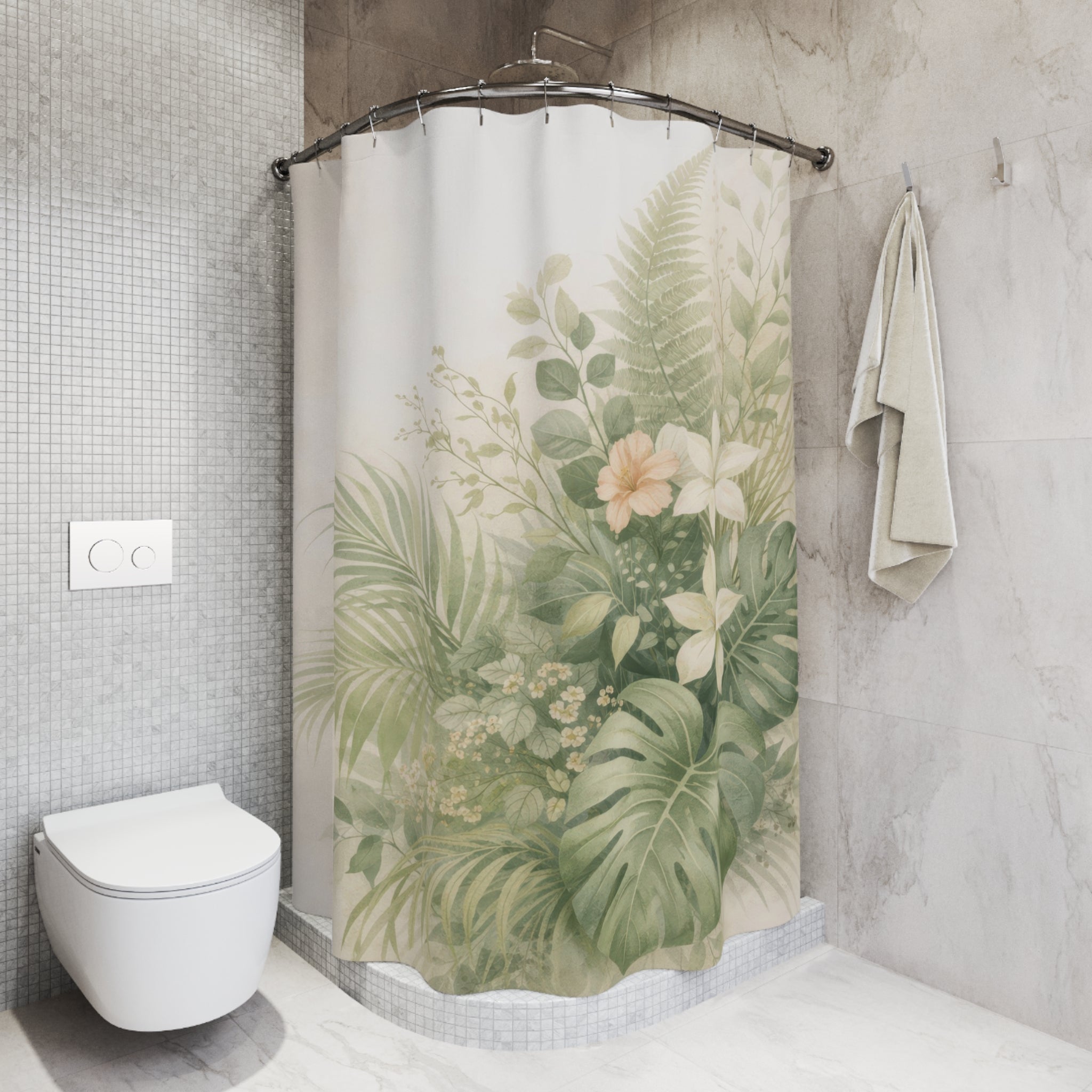 Tropical Botanical Shower Curtain – Palm and Monstera