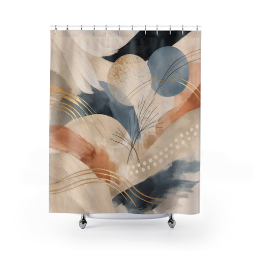 Abstract Painterly Shower Curtain – Beige Blue Black