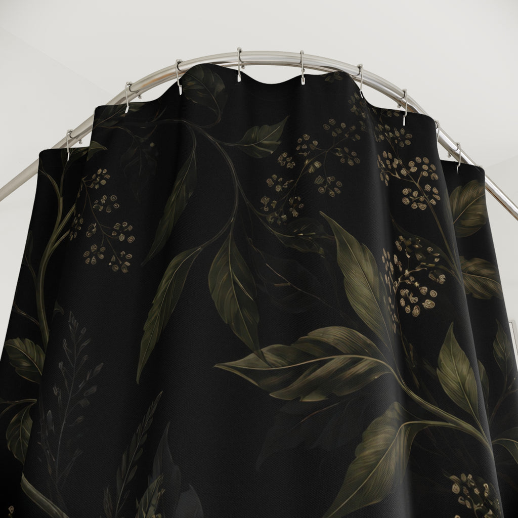 Dark Green Leaf Branch Shower Curtain