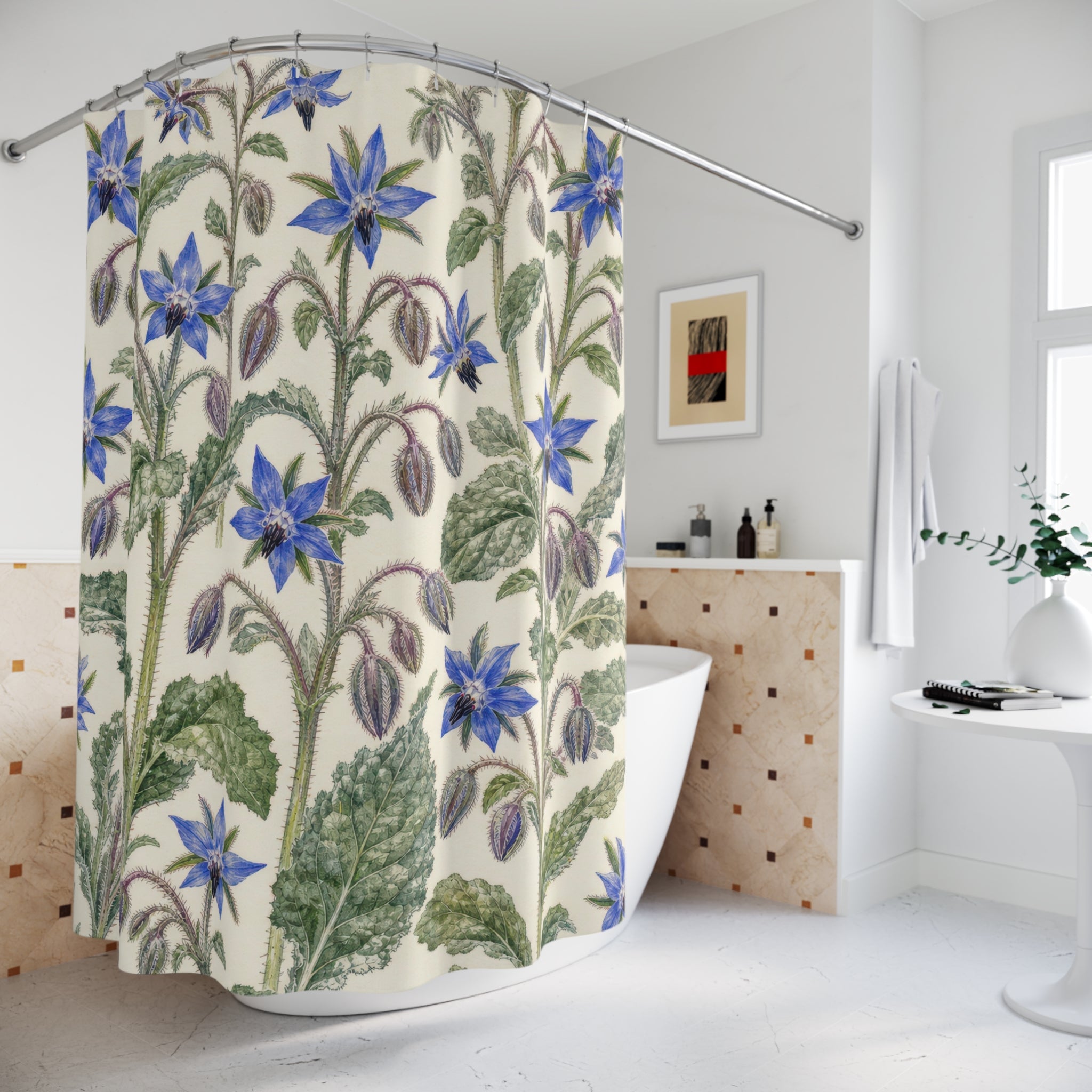 Blue Star Flower Botanical Floral Shower Curtain