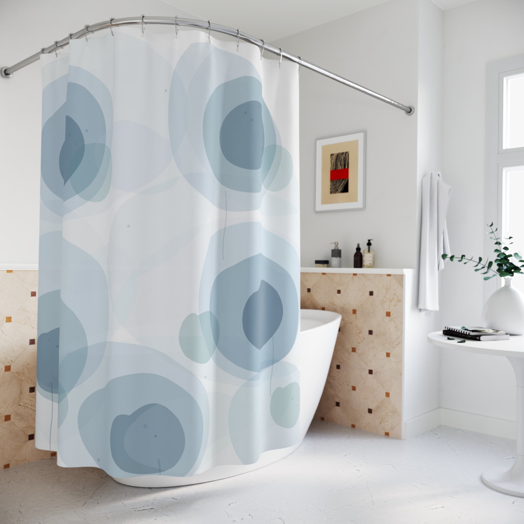 Blue Abstract Watercolor Shower Curtain – Teal Circle