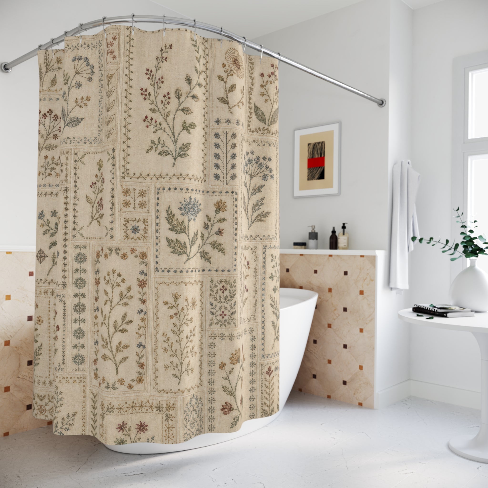 Herbarium Tile Vintage Botanical Shower Curtain